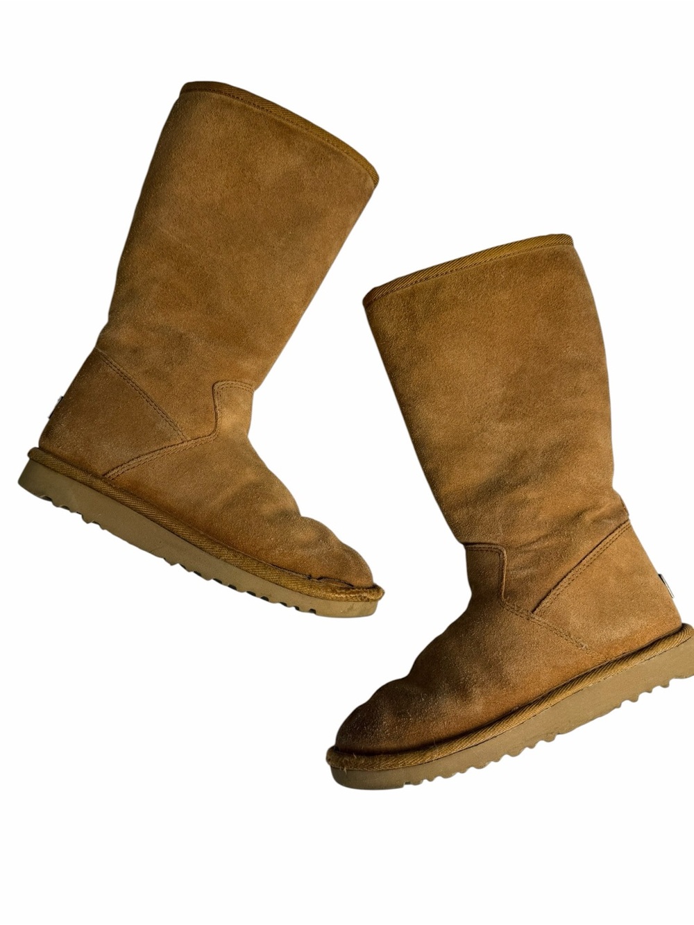 UGG boots, girls size 13 chestnut suede leather metal UGG plate inside zip